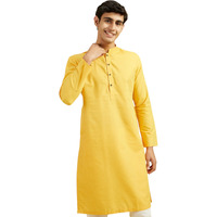 Diwas By Manyavar Men's Cotton Blend Self Design Kurta (Mustard,S)