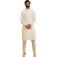 Manyavar Men's Cotton Blend Traditional Chikankari Kurta Pyjama Set (White,M)