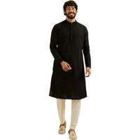 Manyavar Men's Cotton Blend Chikankari Kurta Set (Black,L)
