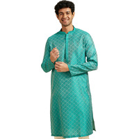 Diwas By Manyavar Men's Art Silk Self Design Kurta (Turquoise Blue,Xxl)