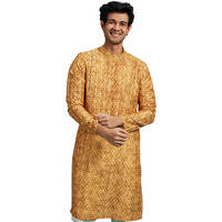 Diwas By Manyavar Men's Art Silk Printed Kurta (Mustard,S)