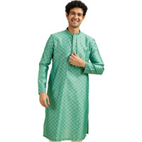 Diwas By Manyavar Men's Art Silk Self Design Kurta (Green,L)