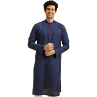 Diwas By Manyavar Men's Cotton Printed Kurta (Dark Blue,S)