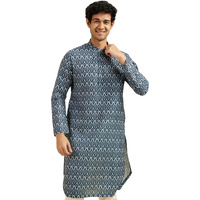 Diwas By Manyavar Men's Blended Cotton Printed Kurta (Dark Blue,Xxl)