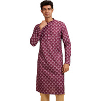 Diwas By Manyavar Men's Cotton Blend Printed Kurta (Purple,S)