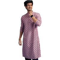 Diwas By Manyavar Men's Cotton Blend Printed Kurta (Pink,S)