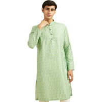 Diwas By Manyavar Men's Cotton Blend Printed Kurta (Green,S)