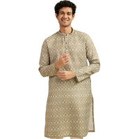 Diwas By Manyavar Men's Blended Cotton Printed Kurta (Olive Green,S)