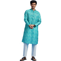 Diwas By Manyavar Men's Cotton Blend Printed Kurta (Blue,Xxxl)