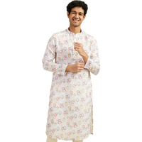 Diwas By Manyavar Men's Linen Blend Printed Kurta (White,Xxxl)