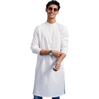 Diwas By Manyavar Men's Cotton Textured Striped Kurta (White,Xl)