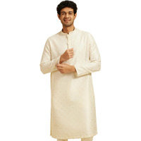Diwas By Manyavar Men's Art Silk Self Design Kurta (Cream,M)