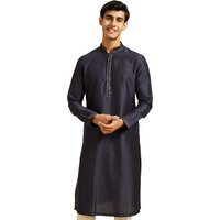 Diwas By Manyavar Men's Viscose Blend Solid Kurta (Dark Blue,S)