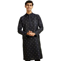 Diwas By Manyavar Men's Brocade Textured Kurta (Dark Blue,Xl)