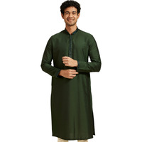 Diwas By Manyavar Men's Viscose Blend Solid Kurta (Dark Green,L)