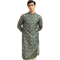 Diwas By Manyavar Men's Art Silk Printed Kurta (Green,Xl)