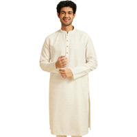 Diwas By Manyavar Men's Linen Blend Textured Kurta (Warm White,M)