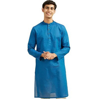 Diwas By Manyavar Men's Cotton Printed Kurta (Blue,S)