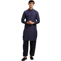 Diwas By Manyavar Men's Art Silk Solid Pathani Kurta Set (Blue,Xxl)