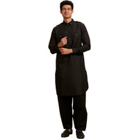 Diwas By Manyavar Men's Art Silk Solid Pathani Kurta Set (Black,Xxxl)