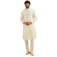 Manyavar Men's Chikankari Sequined Embroidered Kurta Set (Cream,M)