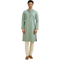 Manyavar Men's Cotton Dotted Print Kurta Set (Aqua Green,Xl)