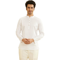 Manyavar Cotton Men's Solid Short Kurta (White,Xl)