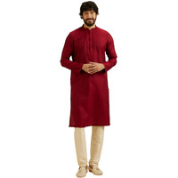 Manyavar Men's Viscose Blend Jacquard Kurta Set (Maroon,Xl)