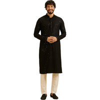 Manyavar Men's Viscose Chikankari | Sequined Kurta Set (Black,Xxl)