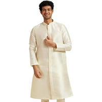 Diwas By Manyavar Men's Art Silk Embroidered | Jacquard Weave Kurta (Warm White,L)