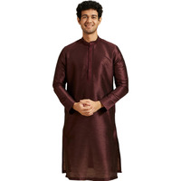 Diwas By Manyavar Men's Art Silk Solid Kurta (Wine,Xxl)
