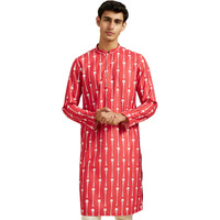 Diwas By Manyavar Men's Cotton Blend Printed Kurta (Red,Xl)