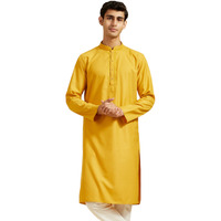Diwas By Manyavar Men's Viscose Blend Solid Kurta (Mustard,M)