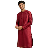 Diwas By Manyavar Men's Art Silk Textured Kurta (Maroon,S)