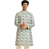 Diwas By Manyavar Men's Viscose Blend Printed Kurta (Aqua Green,Xxl)
