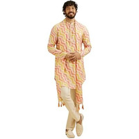 Manyavar Men's Viscose Blend Waves Print Kurta Set (Warm White,M)