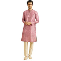 Manyavar Men's Art Silk Printed Kurta Set (Rani,L)