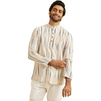 Manyavar Men's Cotton Blend Digital Printed Short Kurta (Cream,Xl)