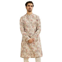 Manyavar Men's Cotton Blendfloral Digital Print Long Kurta (Natural,Xl)