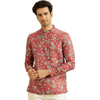 Manyavar Men's Viscose Blend Digital Print Short Kurta (Rust,Xl)