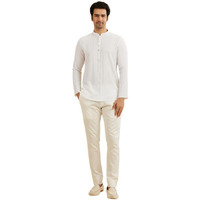 Manyavar Men's Spandex Textured Short Kurta (White,M)