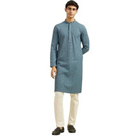 Diwas By Manyavar Men's Viscose Embroidery|Sequin Work Kurta Set (Greyish Blue,Xxl)