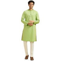 Diwas By Manyavar Men's Blended Cotton Self Design Kurta Set (Light Mid Green,M)