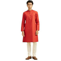 Diwas By Manyavar Men's Cotton Blend Self Design Kurta Set (Red,S)