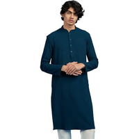 Diwas By Manyavar Men's Spandex Textured Long Kurta (Teal Blue,M)