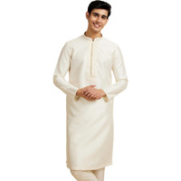 Diwas By Manyavar Men's Art Silk Embellished Neckline Kurta (Cream,M)