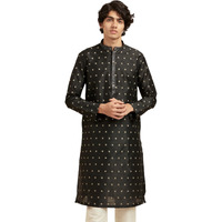 Diwas By Manyavar Men's Art Silk Jacquard Weave Kurta (Black,L)