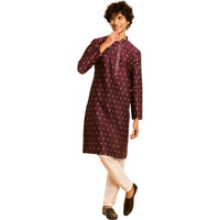 Diwas By Manyavar Men's Art Silk Jacquard Weave Kurta (Wine,Xxxl)