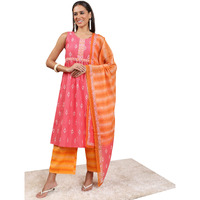 Ketch Women's Polyester Kurta Set (Khk3001092_Red