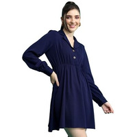 Ketch Women's Cotton Blend Lapel Collar A-Line Dress Above The Knee Khj6000569_Navy